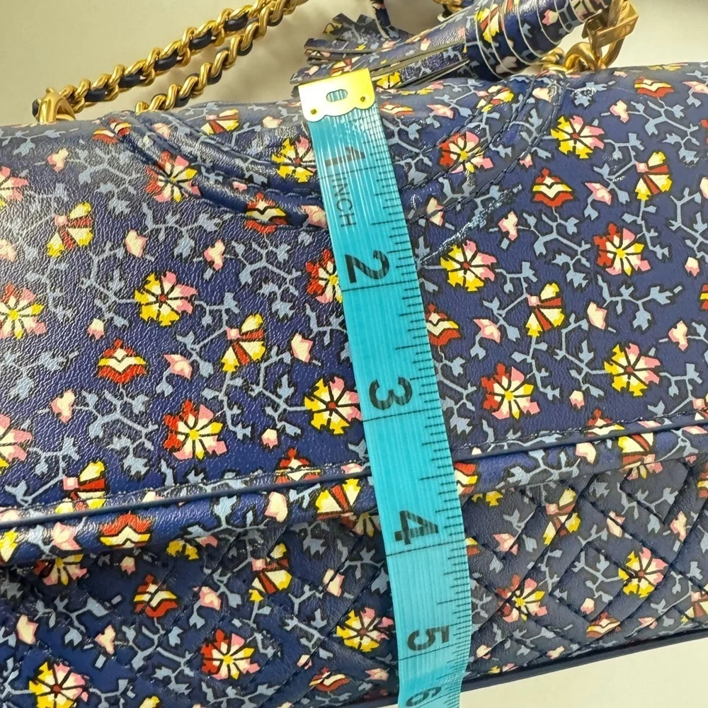 TORY BURCH FLEMING PRINTED SMALL CONVERTIBLE SHOULDER BAG BLUE WILD PANSY